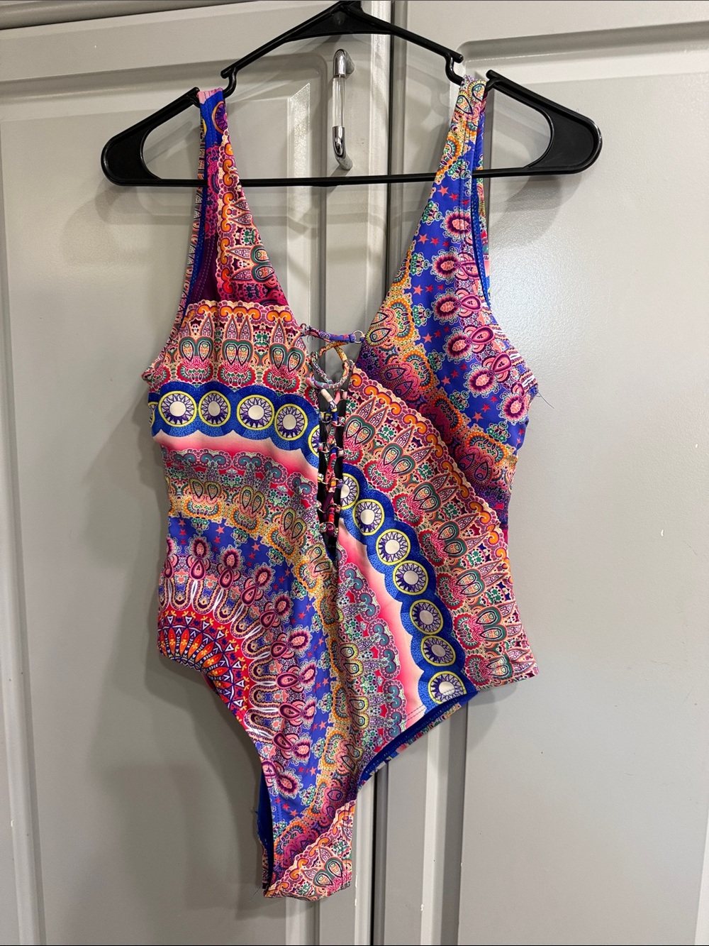 Tinibikini V neck Plunge Multicolor Paisley One-Piece Swimsuit Sz L